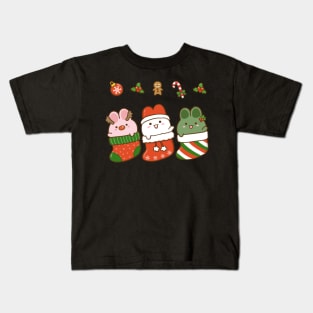 Bunnies Christmas Stockings Green 2 Kids T-Shirt